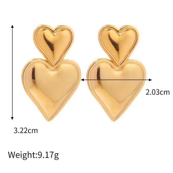 ◾️18k Gold Plated Double Heart Pendant Drop Earrings - Picture 11 of 11